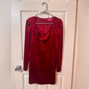 Betsey Johnson Deep Red Velvet Long Sleeve Dress